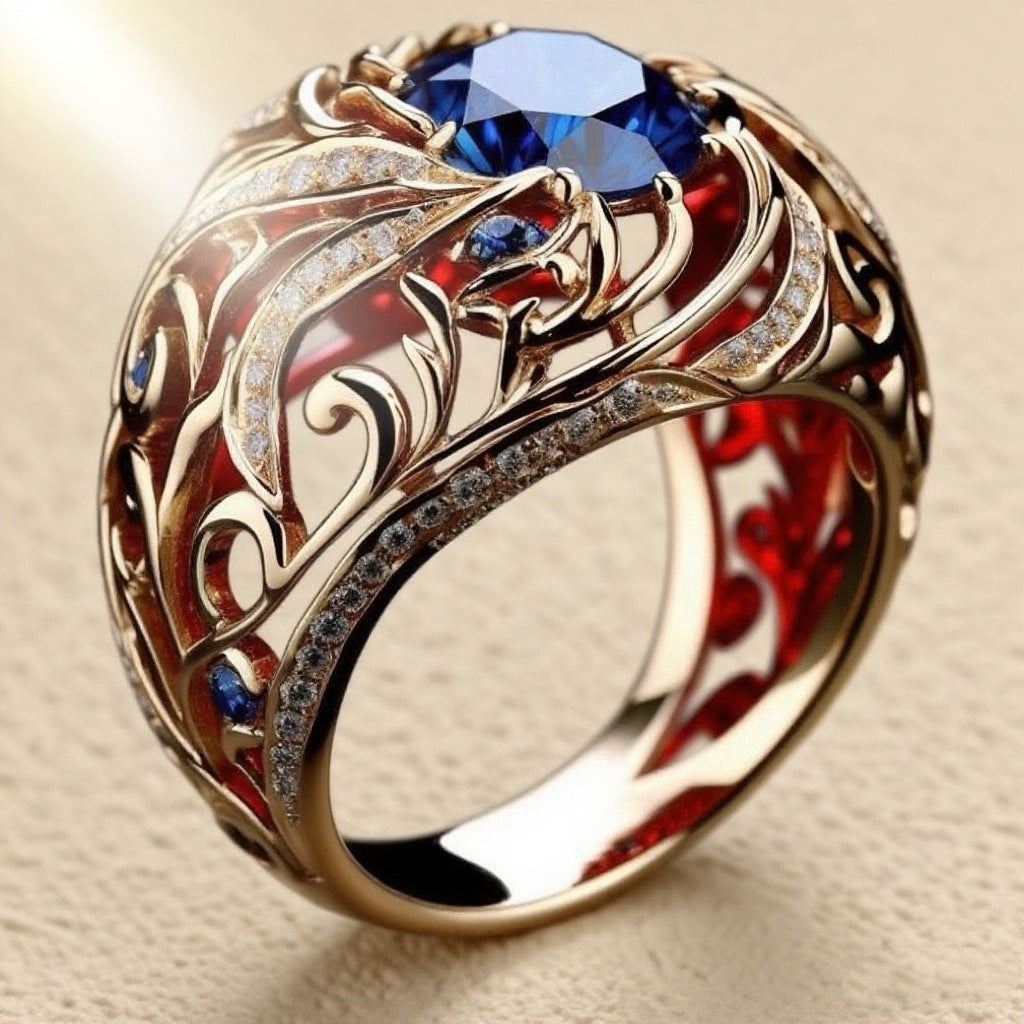 Full Diamond Blue Hollow Ring