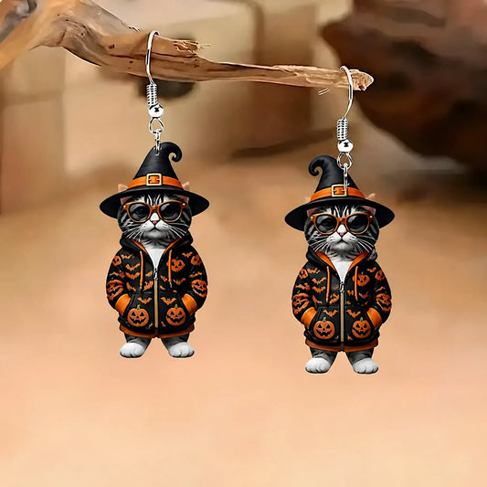 Halloween Cool Witch Cat Dangle Earrings