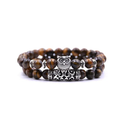 Lucky Owl Charm Natural Stone Bracelet