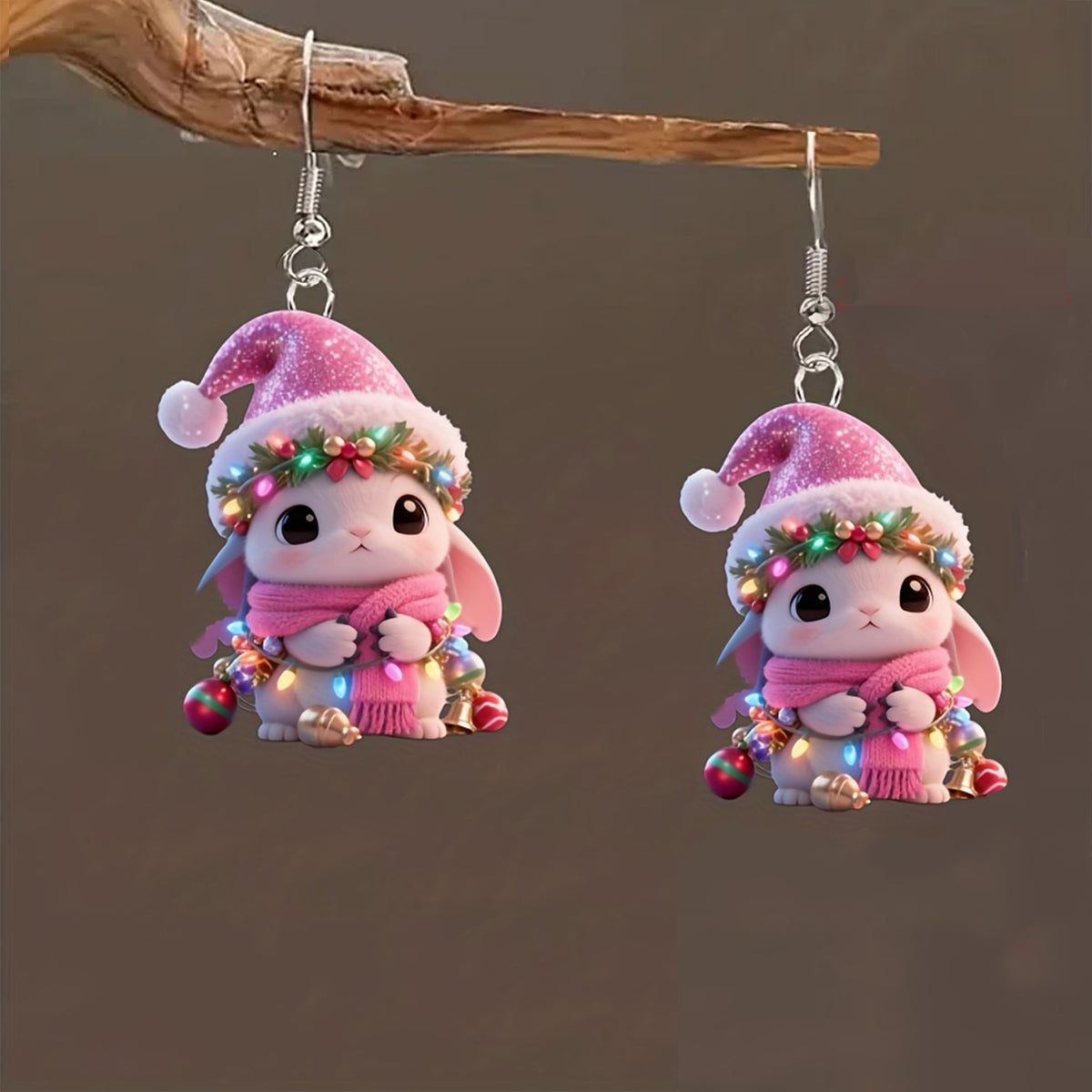 Christmas Pink Rabbit Earrings