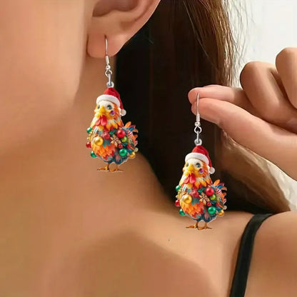 Christmas Hat Chick Pattern Earrings