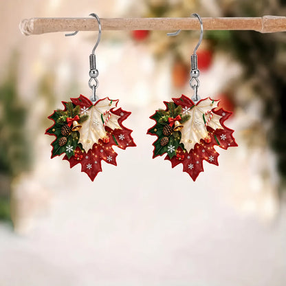 Christmas Maple Leaf Festive Dangle Earrings