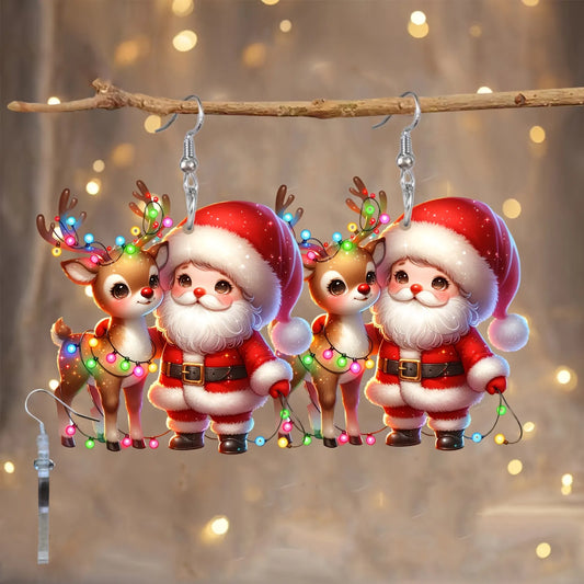 Christmas Cartoon Reindeer & Dwarf Santa Claus Acrylic Earrings