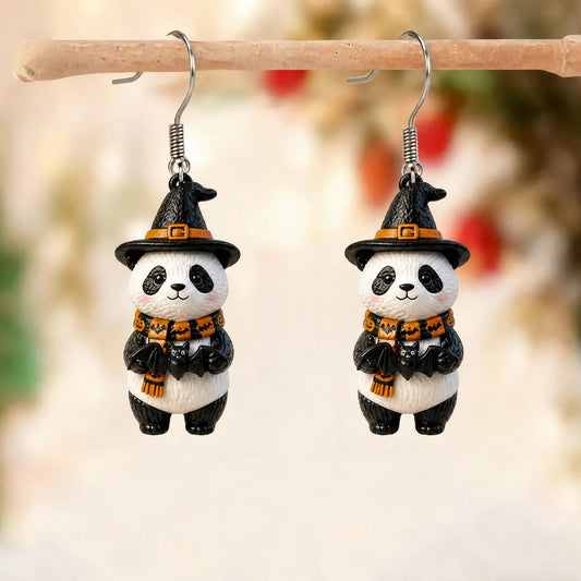 Panda Witch Hat Bat Pumpkin Knitted Scarf Halloween Acrylic Earrings