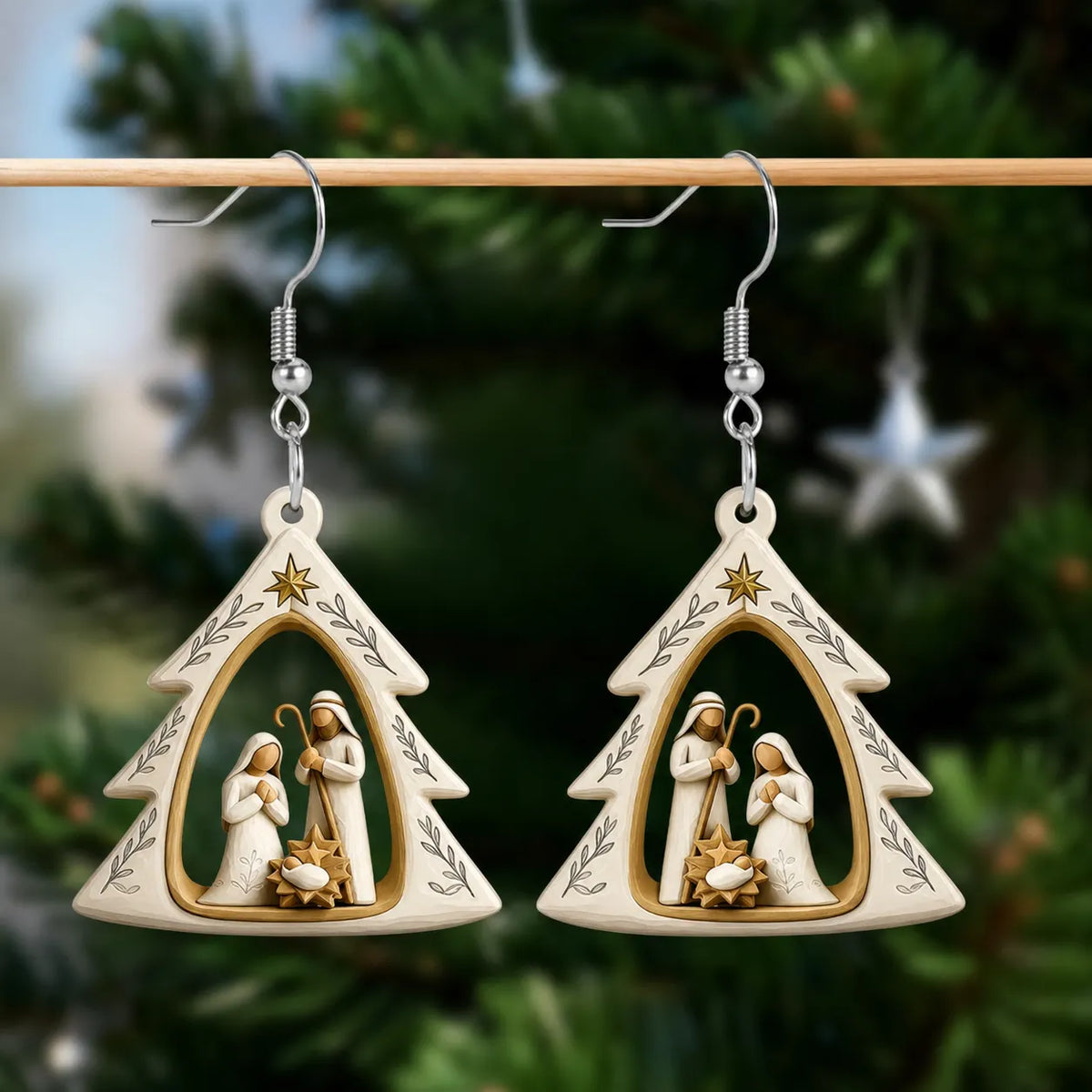 Christmas Nativity Scene Tree Dangle Earrings