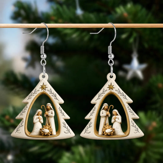 Christmas Nativity Scene Tree Dangle Earrings