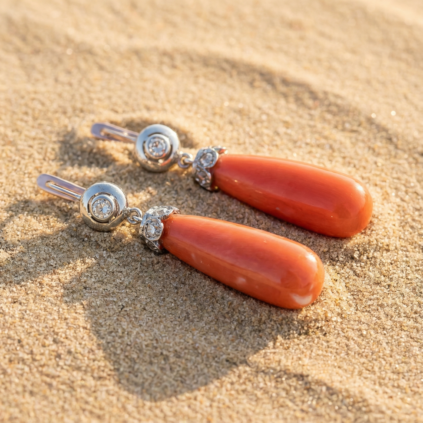 Bohemian antique coral hanging earrings