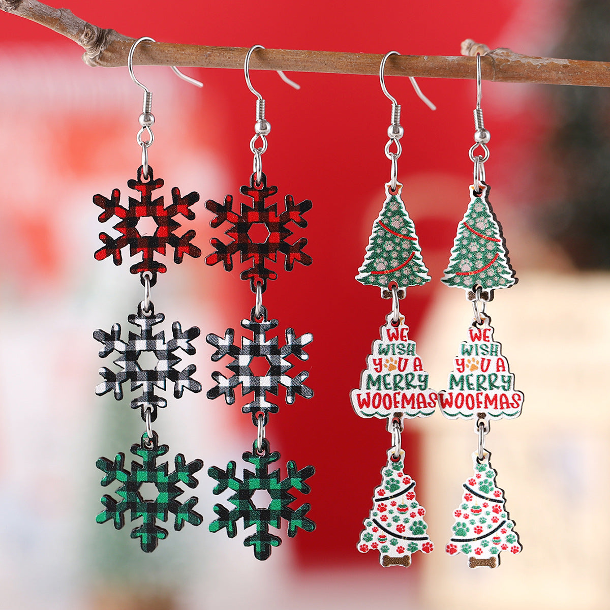 Christmas Tree Snowflake Earrings