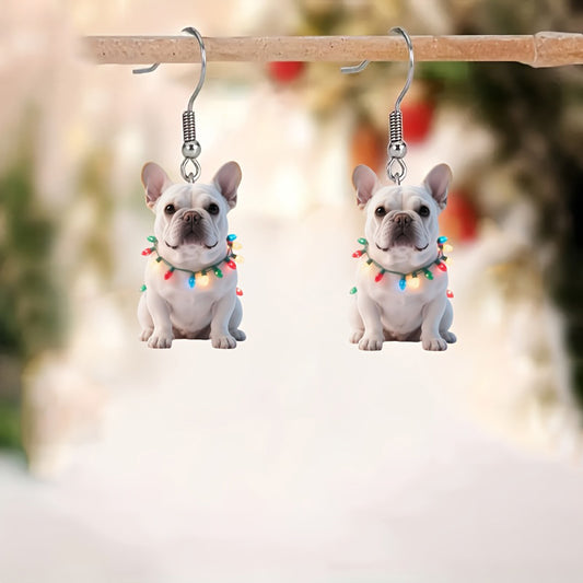 Christmas French Bulldog Earrings with Colorful Lights