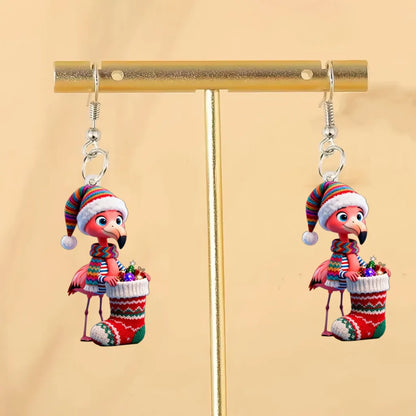 Christmas Flamingo With Sock & Candies Earrings