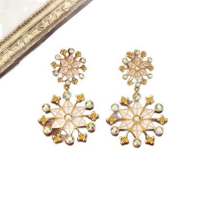 Vintage Inlaid Zircon Snowflake Flower Earrings