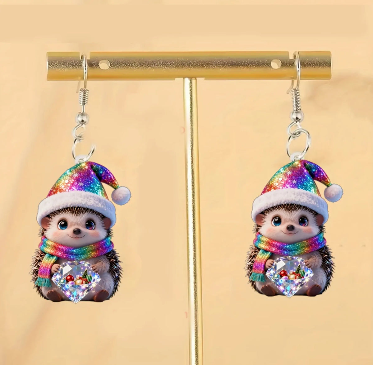 Christmas Rainbow Hedgehog Earrings