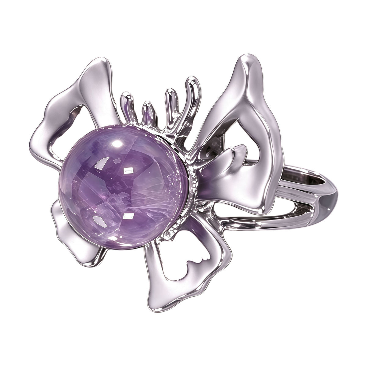 In Loving Memory - Sterling Silver Butterfly Crystal Orb Memorial Ring - 12 Birthstone Energy Keepsake