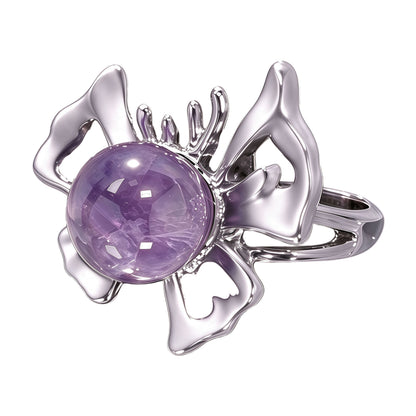 In Loving Memory - Sterling Silver Butterfly Crystal Orb Memorial Ring - 12 Birthstone Energy Keepsake