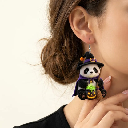 Witch Panda Magic Cauldron Halloween Earrings