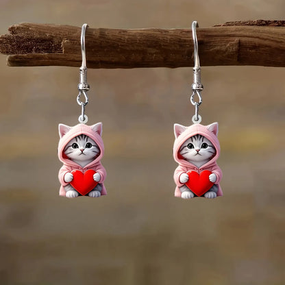 Cute Pink Love Cat Versatile AcrylicPendant Earrings