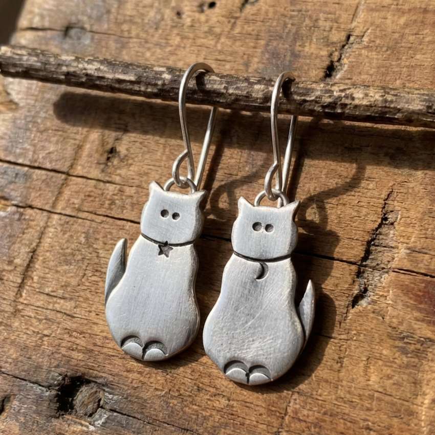 Vintage Silver Cat Earrings