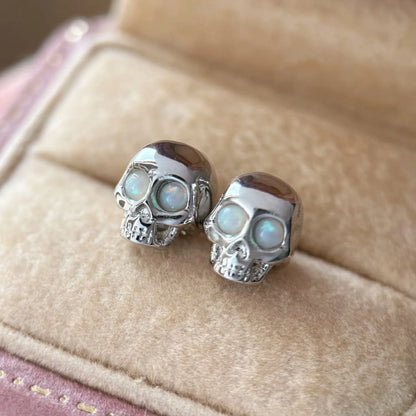 Vintage Gold Opal Eye Skull Stud Earrings