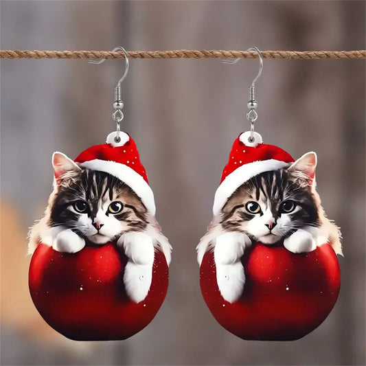 Christmas Gift Flat Cute Kitten Earrings