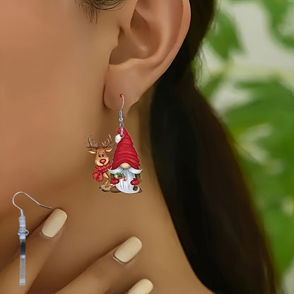 Vintage Christmas Reindeer & Gnome Dangle Earrings