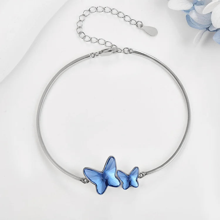 For Memory - They Never Go Away Blue Butterfly Crystal Bracelet