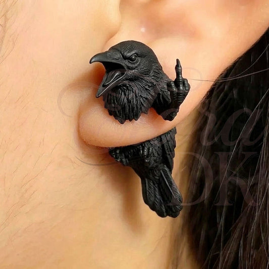 Crow Middle Finger Earring