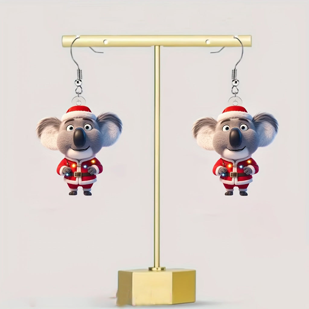 Christmas Koala with Santa Hats & Red Outfits Earrings