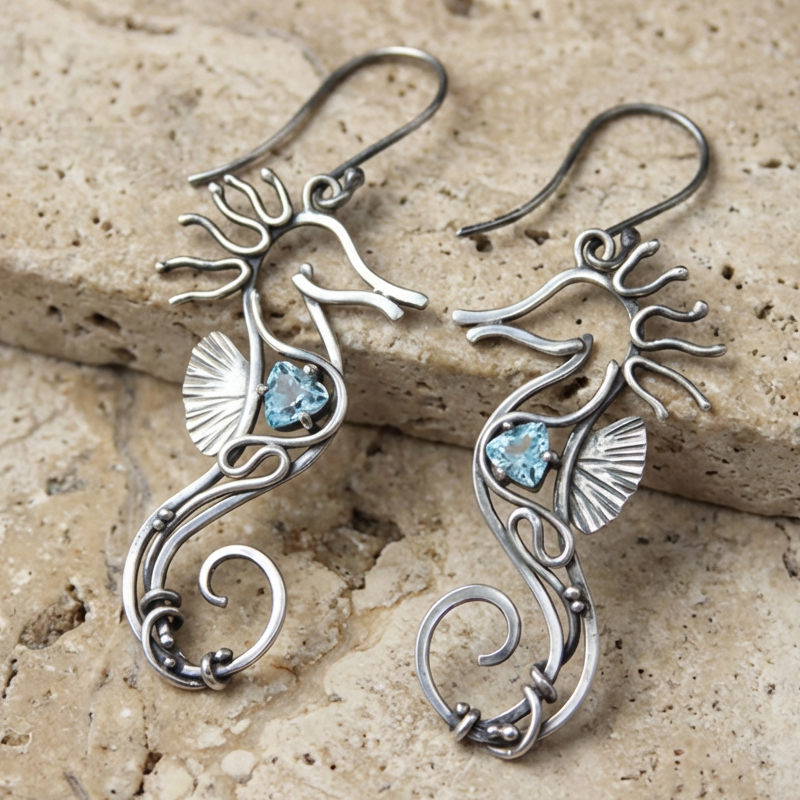 Vintage Seahorse Sapphire Earrings