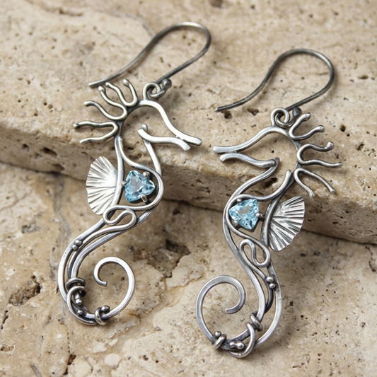 Vintage Seahorse Sapphire Earrings