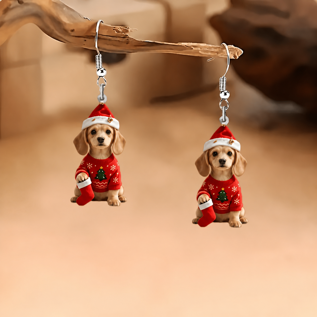 Dachshund Christmas Sweater Dangle Earrings