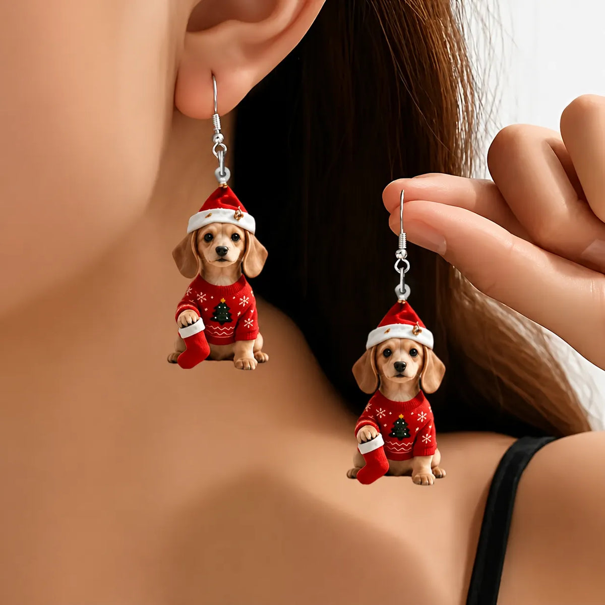 Dachshund Christmas Sweater Dangle Earrings