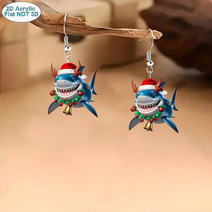 Christmas Shark Earrings with Santa Hats