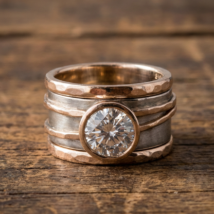 Vintage Inlaid Glass Golden & Silver Ring
