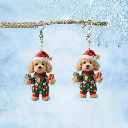 Christmas Cute Puppy Dog Handing Gift Earrings