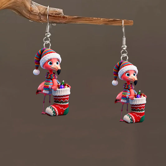 Christmas Flamingo With Sock & Candies Earrings