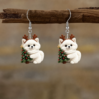 Christmas Reindeer Puppy Dangle Earrings