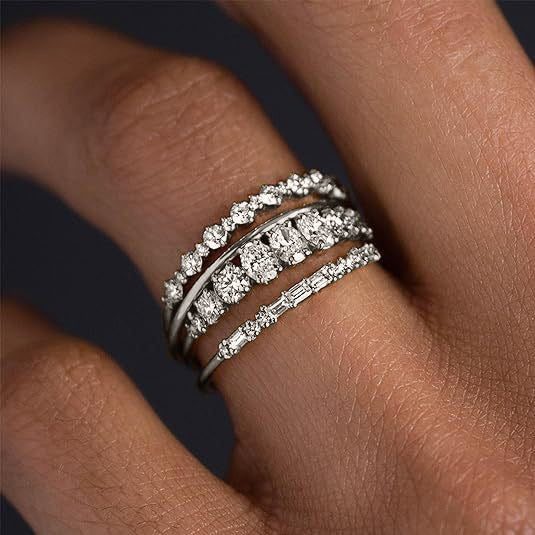 4pcs/set Simple Square Crystal Zirconia Ring