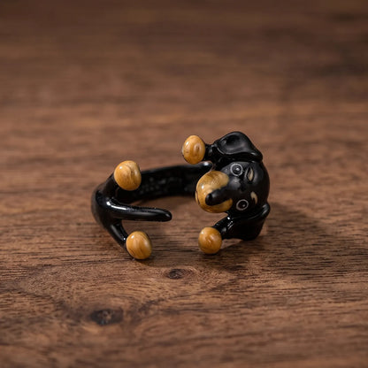 Vintage Dachshund Enamel Open Ring