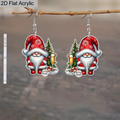 Christmas Tree & Gnome - Champagne Glass Snowflake Design Earrings