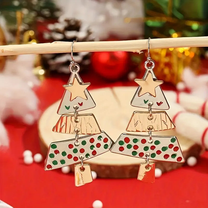 🎄Mixed Metal Christmas Tree Drop Earrings