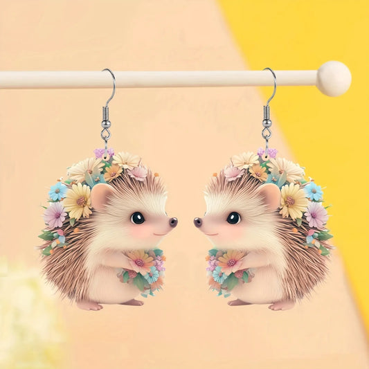 Cute Hedgehog and mMorning Glory Acrylic Earrings