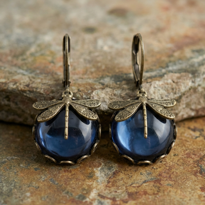 Spherical Dragonfly Earrings in Antique Gold