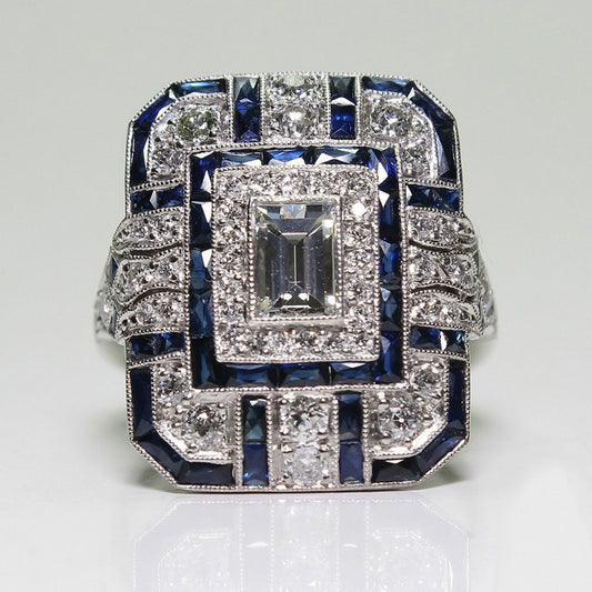Vintage Blue Bright Silver Ring