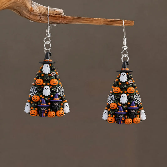 Halloween Tree Witch Hat Ghost Pumpkin Black Cat Earrings