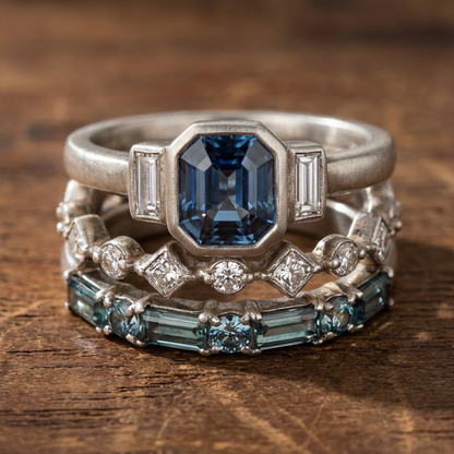 3pcs/Set Luxury Geometric Blue Crystal Rings Set