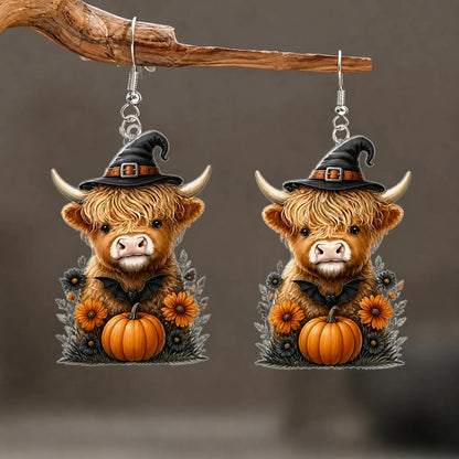 Halloween Highland Cow Dangle Earrings