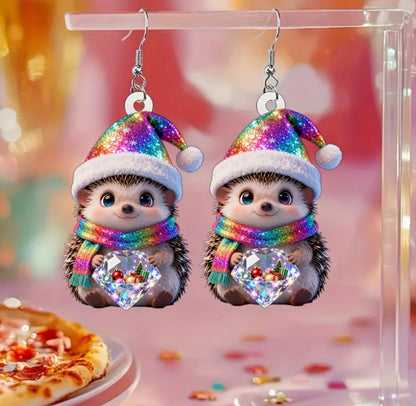 Christmas Rainbow Hedgehog Earrings