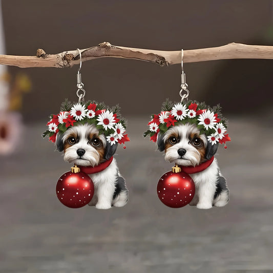 Acrylic Christmas Dog Earrings