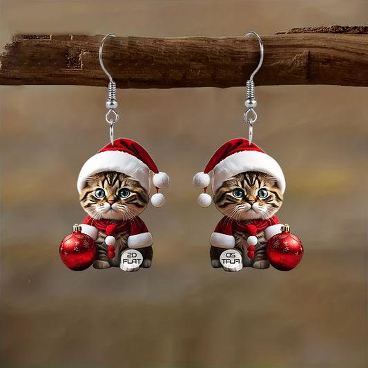 Christmas Cat With Hat Earrings