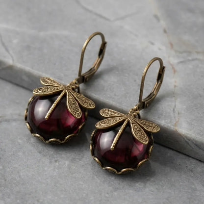 Spherical Dragonfly Earrings in Antique Gold
